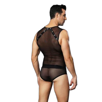 Чоловічий еротичний костюм "Романтичний Стівен" One Size Black: напівпрозорі трусики і маєчка