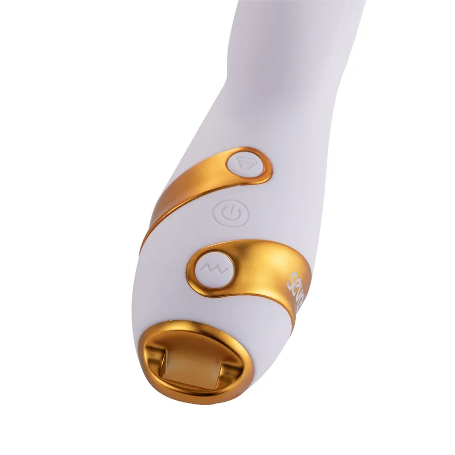 Вибратор-кролик с пульсацией и флоггером LOCKINK SEVANDA Whip Vibrating Massage Wand, бело-золотой