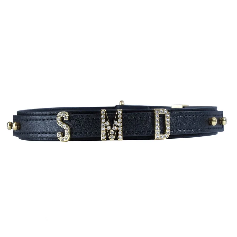 Ошейник LOCKINK Dark DIY Alphabet Collar, черный, искусственная кожа, буквы со стразами