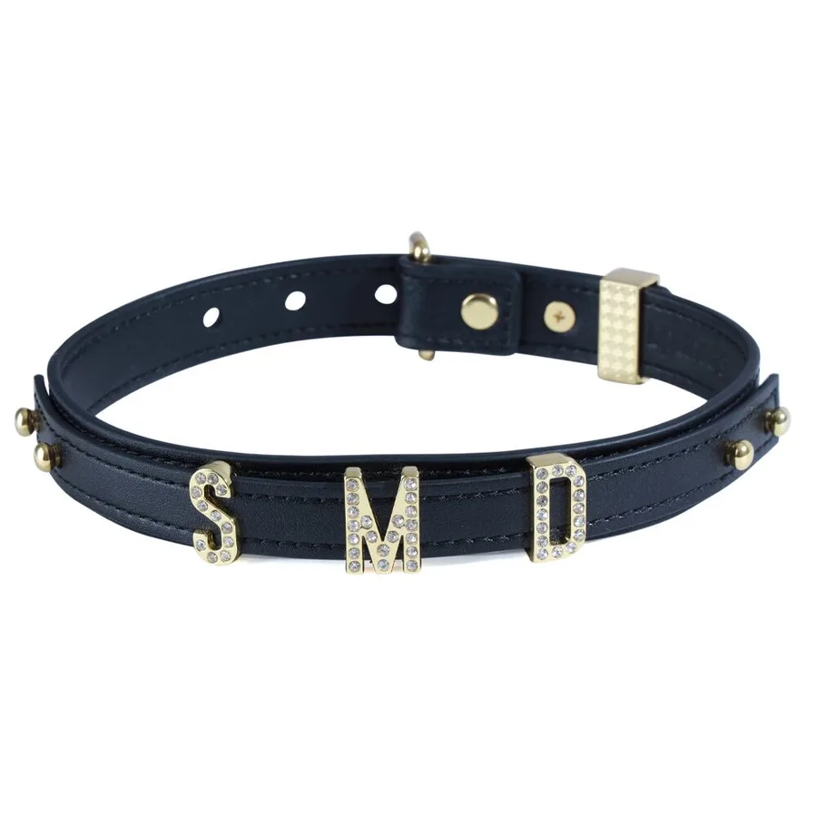 Ошейник LOCKINK Dark DIY Alphabet Collar, черный, искусственная кожа, буквы со стразами