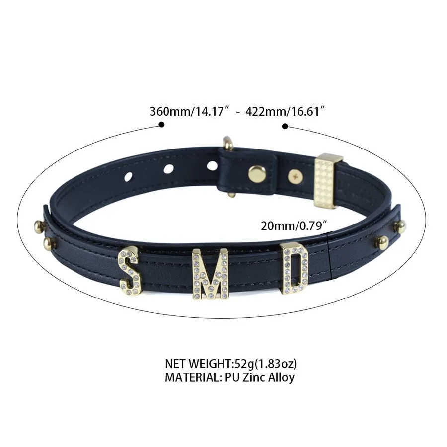Ошейник LOCKINK Dark DIY Alphabet Collar, черный, искусственная кожа, буквы со стразами
