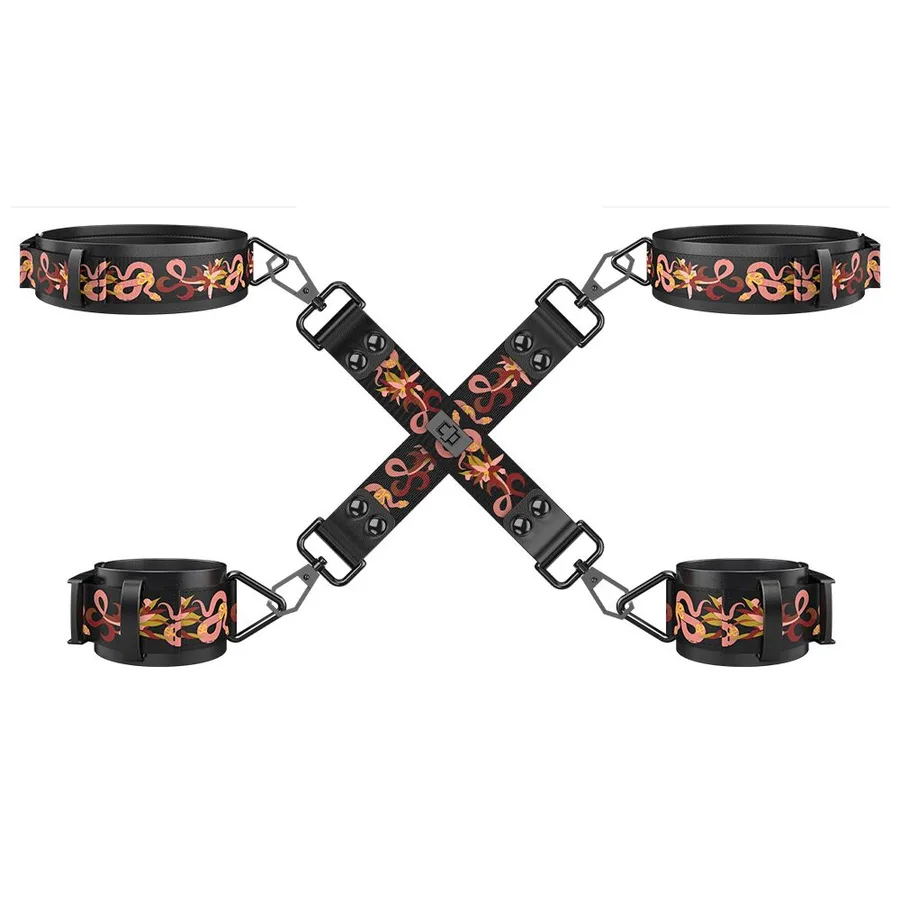 БДСМ-набір LOCKINK The Flowering Serpent Bondage Set, чорний, з малюнком у вигляді змій, 7 предметів
