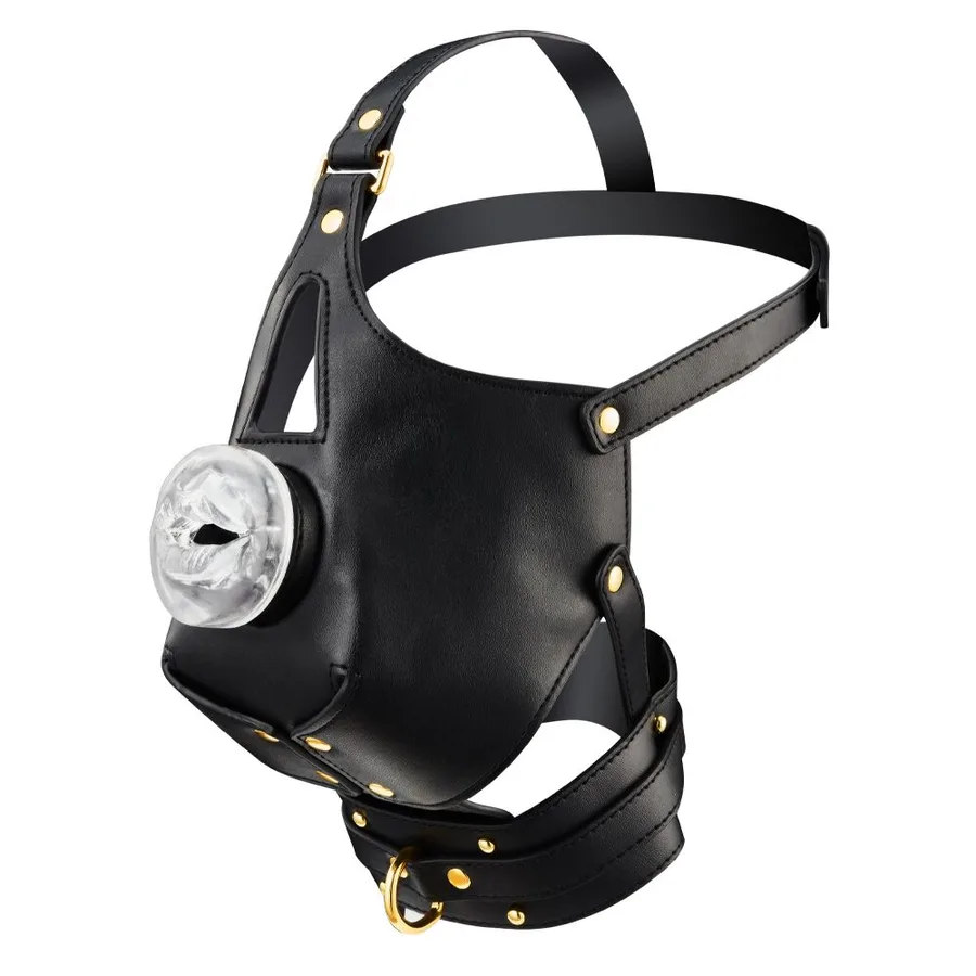 Маска-збруя для мінету з повідцем LOCKINK SEVANDA Blowjob Head Muzzle with Leash, чорна