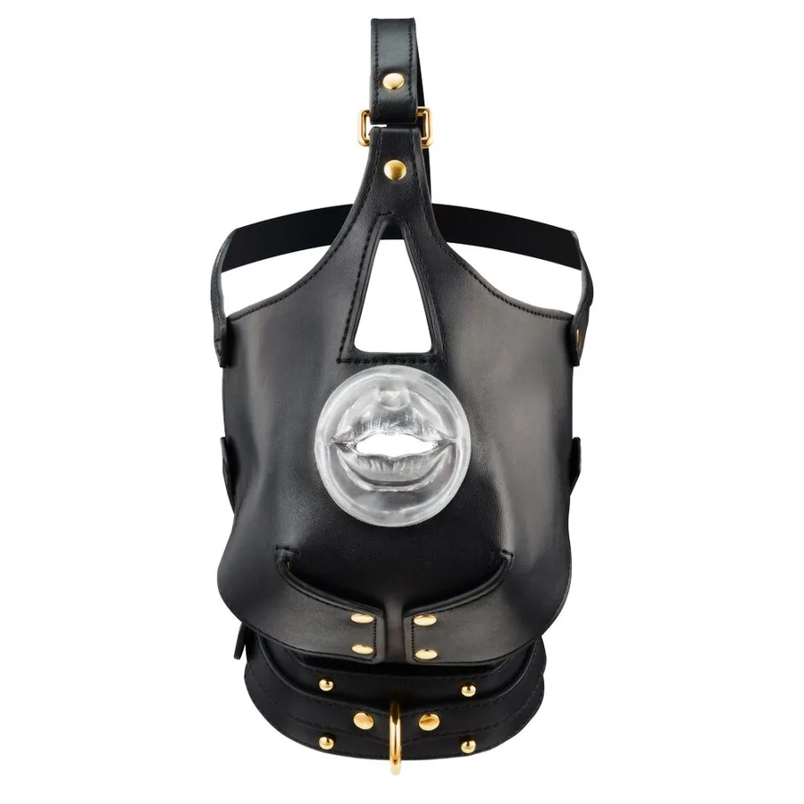 Маска-збруя для мінету з повідцем LOCKINK SEVANDA Blowjob Head Muzzle with Leash, чорна