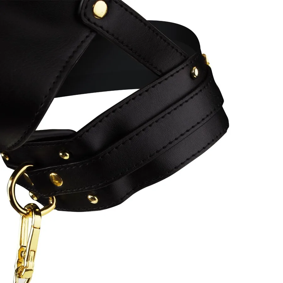 Маска-збруя для мінету з повідцем LOCKINK SEVANDA Blowjob Head Muzzle with Leash, чорна
