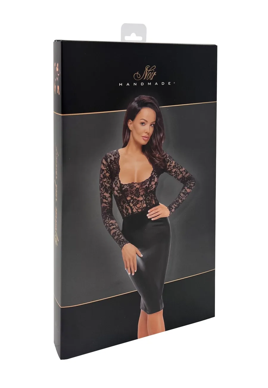 Платье Noir Handmade F295 Euphoria, 3XL, black, кружево, глубокое декольте, юбка миди под латекс