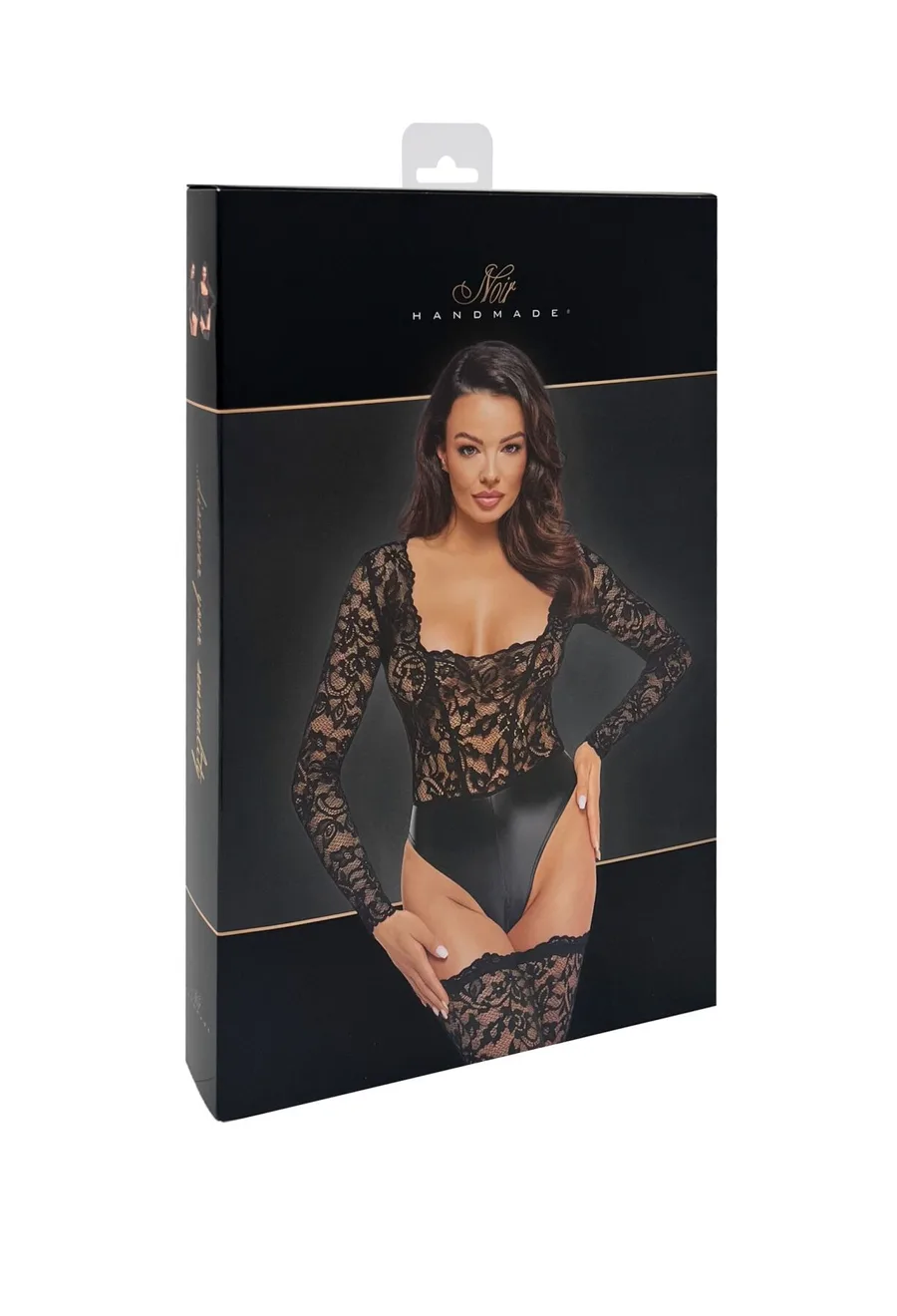 Боді Noir Handmade F296 Psyche, XL, мереживо, довгий рукав, низ під латекс, з доступом