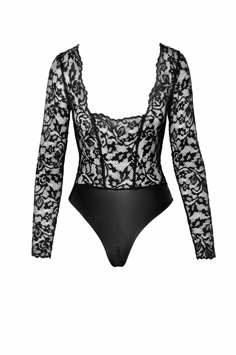 Боді Noir Handmade F296 Psyche, XL, мереживо, довгий рукав, низ під латекс, з доступом