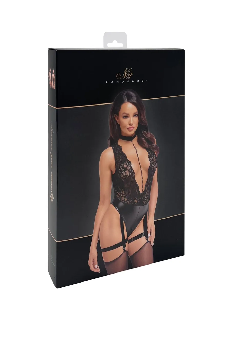 Боди Noir Handmade F297 Libido, XXL, черное, кружево, низ под латекс, открытый доступ, гартеры