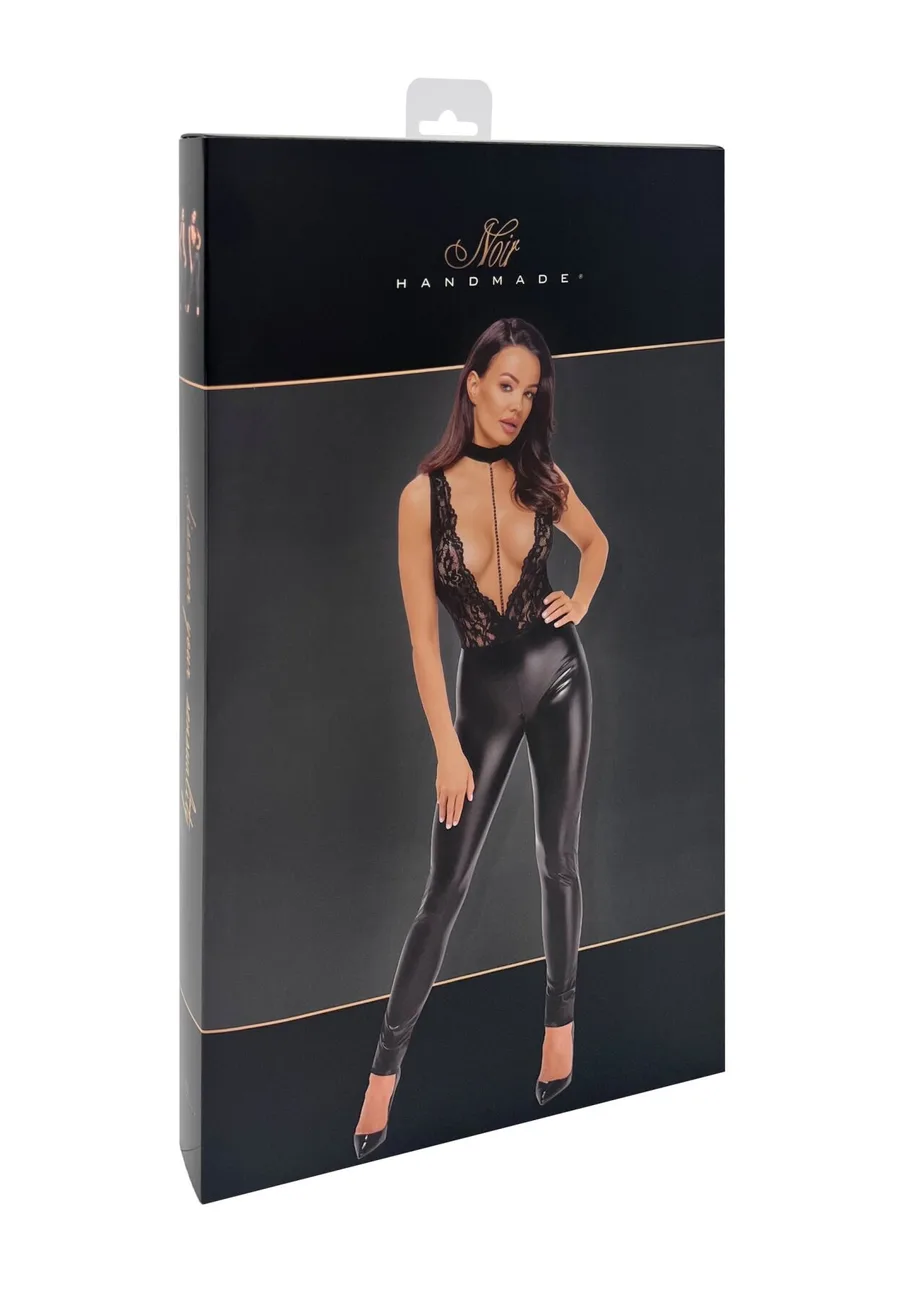 Комбінезон Noir Handmade F298 Libido, XL, під латекс, мереживний верх, чокер, знімне намисто, доступ