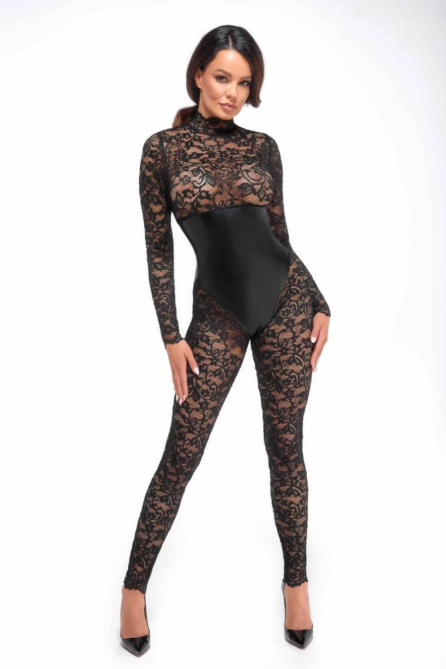 Комбинезон Noir Handmade F299 Enigma, M, кружево, длинный рукав, имитация корсета, доступ