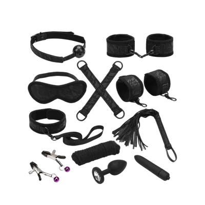 Набір Liebe Seele Black Lace and Neoprene 11pcs Bondage Kit, анальна пробка з кристалом, віброкуля