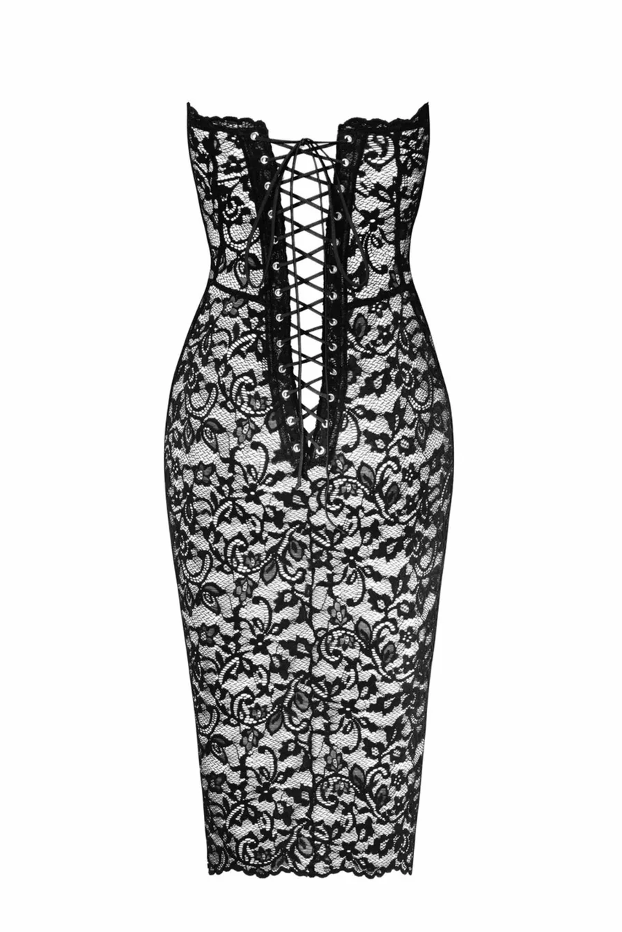 Сукня Noir Handmade F301 Catalyst, 3XL, black, міді, мереживо, відкриті плечі, шнурівка на спині
