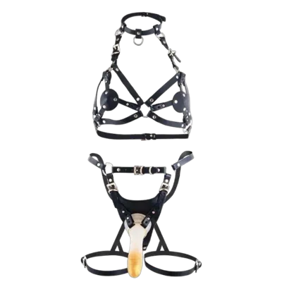 Сбруя зі страпоном LOCKINK SEVANDA Queen Sheba Set with Golden Dildo