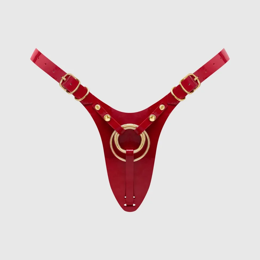 Трусики для страпона Strap-On-Me Leatherette Harness Fabulous - One Size - Red Glossy