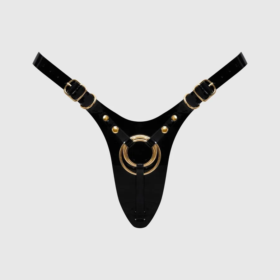 Трусики для страпона Strap-On-Me Leatherette Harness Fabulous - One Size - Black Glossy