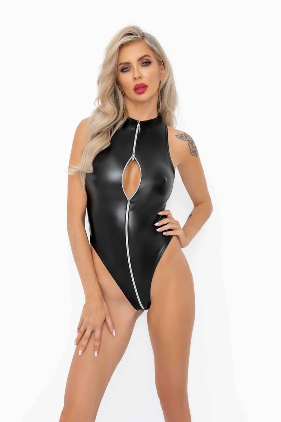 Боді з мокрим ефектом Noir Handmade F294 Powerwetlook bodysuit with front zipper, 3XL
