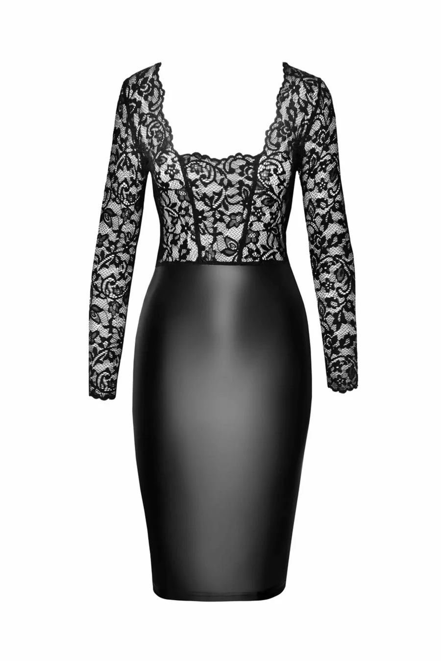 Сукня Noir Handmade F295 Euphoria, M, black, мереживо, глибоке декольте, спідниця міді під латекс