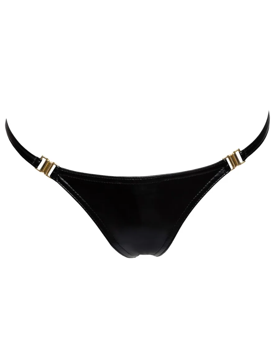 Трусики з мокрим ефектом Noir Handmade P008 Powerwetlook panty with gold clasp, S, на застібках