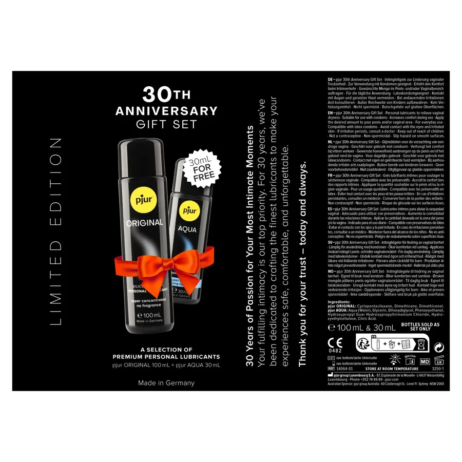 Юбилейный набор лубрикантов pjur 30th Anniversary Gift Set: Original 100 мл и Aqua 30 мл