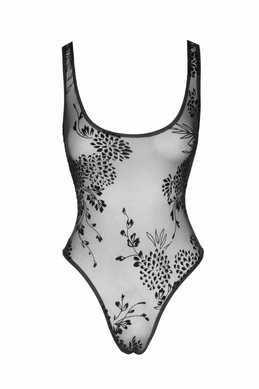 Боді Noir Handmade F242 Tulle body with patterned flock embroidery, S