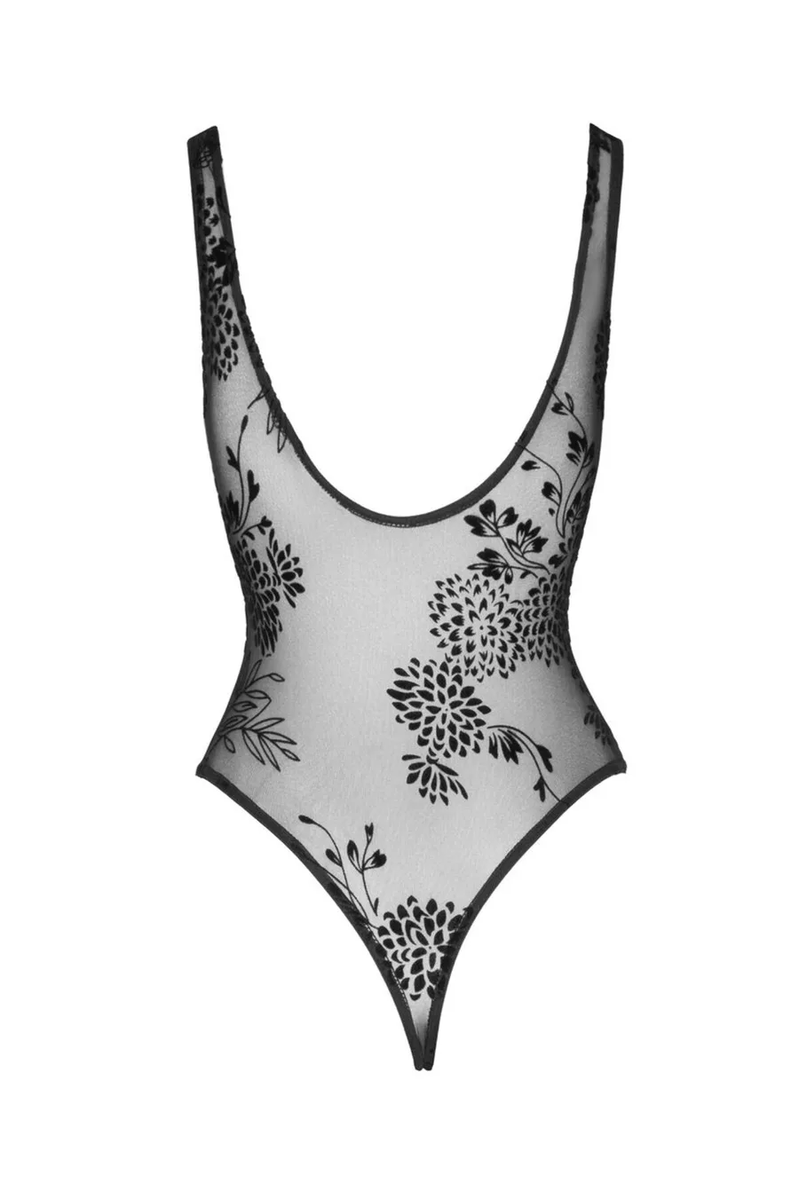 Боді Noir Handmade F242 Tulle body with patterned flock embroidery, M