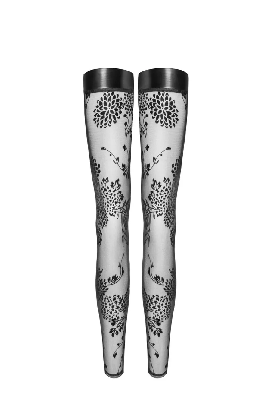 Чулки без мыска Noir Handmade F243 Tulle stockings with patterned flock embroidery, S