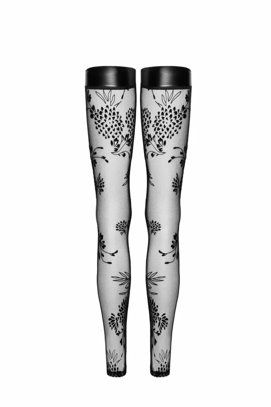 Чулки без мыска Noir Handmade F243 Tulle stockings with patterned flock embroidery, S