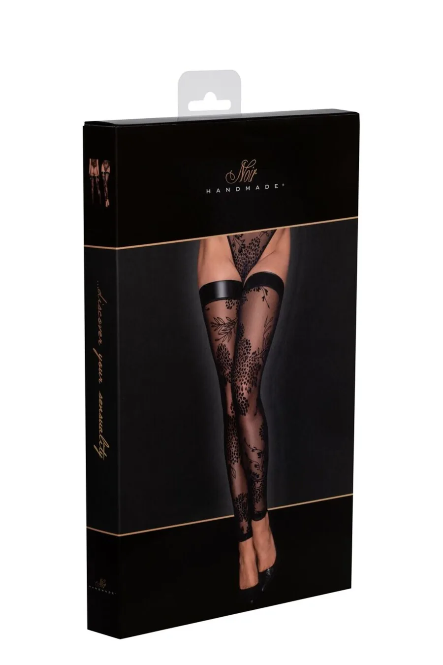 Чулки без мыска Noir Handmade F243 Tulle stockings with patterned flock embroidery, S