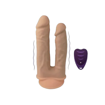 Подвійний фалоімітатор з вібрацією SilexD Double Gusto Vibro Flesh (Model 1 size 8" & 7") + LRS, діаметр 4,5 см та 3,7 см