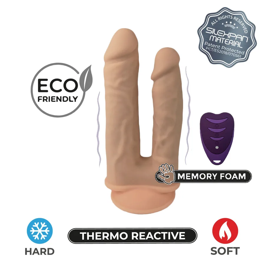 Двойной фаллоимитатор с вибрацией SilexD Double Gusto Vibro Flesh (Model 1 size 8" & 7") + LRS, диаметр 4,5 см и 3,7 см