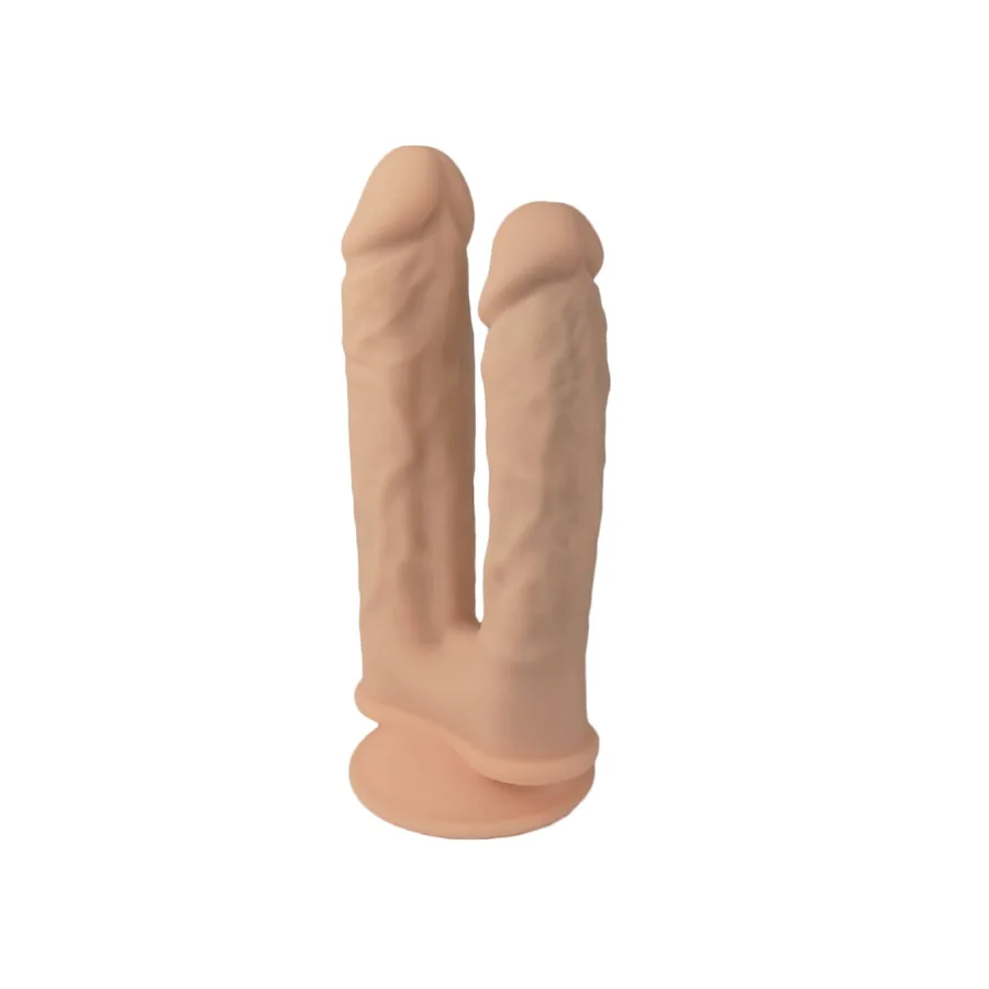 Двойной фаллоимитатор с вибрацией SilexD Double Gusto Vibro Flesh (Model 1 size 8" & 7") + LRS, диаметр 4,5 см и 3,7 см