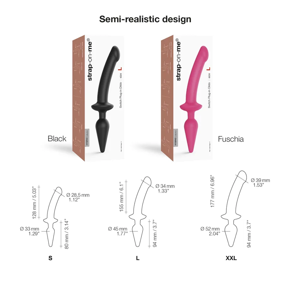 Анальная пробка с дилдо 2в1 Strap-On-Me SWITCH PLUG-IN DILDO Fuchsia L, диаметр 4,5/3,4 см