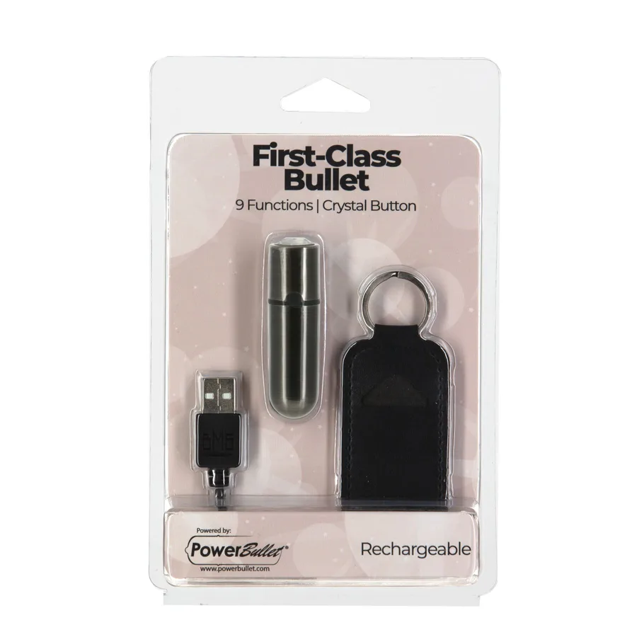 Вибропуля PowerBullet First-Class Bullet 2.5″ with Key Chain Pouch, Gun Metal, 9 режимов вибрации