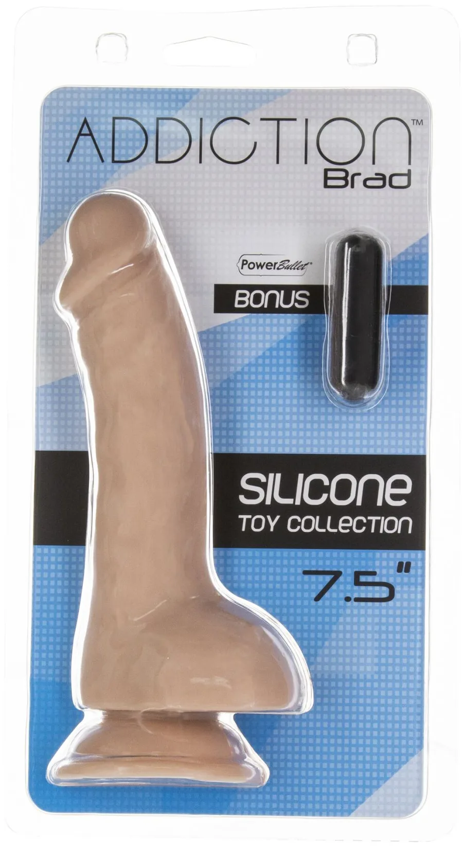 Изогнутый фаллоимитатор на присоске ADDICTION — BRAD 7,5″ Dildo With Balls, Beige
