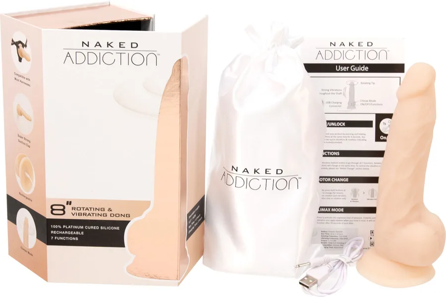 Фаллоимитатор с вибрацией и ротацией Naked ADDICTION James 8″ Rotating & Vibrating Dong, пульт ДУ