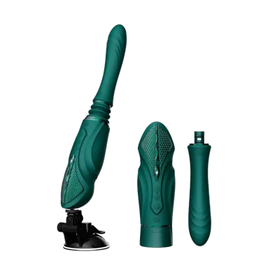 Компактна смарт секс-машина Zalo – Sesh Turquoise Green, 2 насадки, пульт ДК, кристал Swarovski