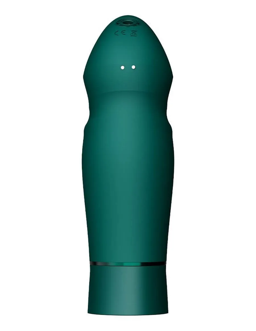 Компактна смарт секс-машина Zalo – Sesh Turquoise Green, 2 насадки, пульт ДК, кристал Swarovski