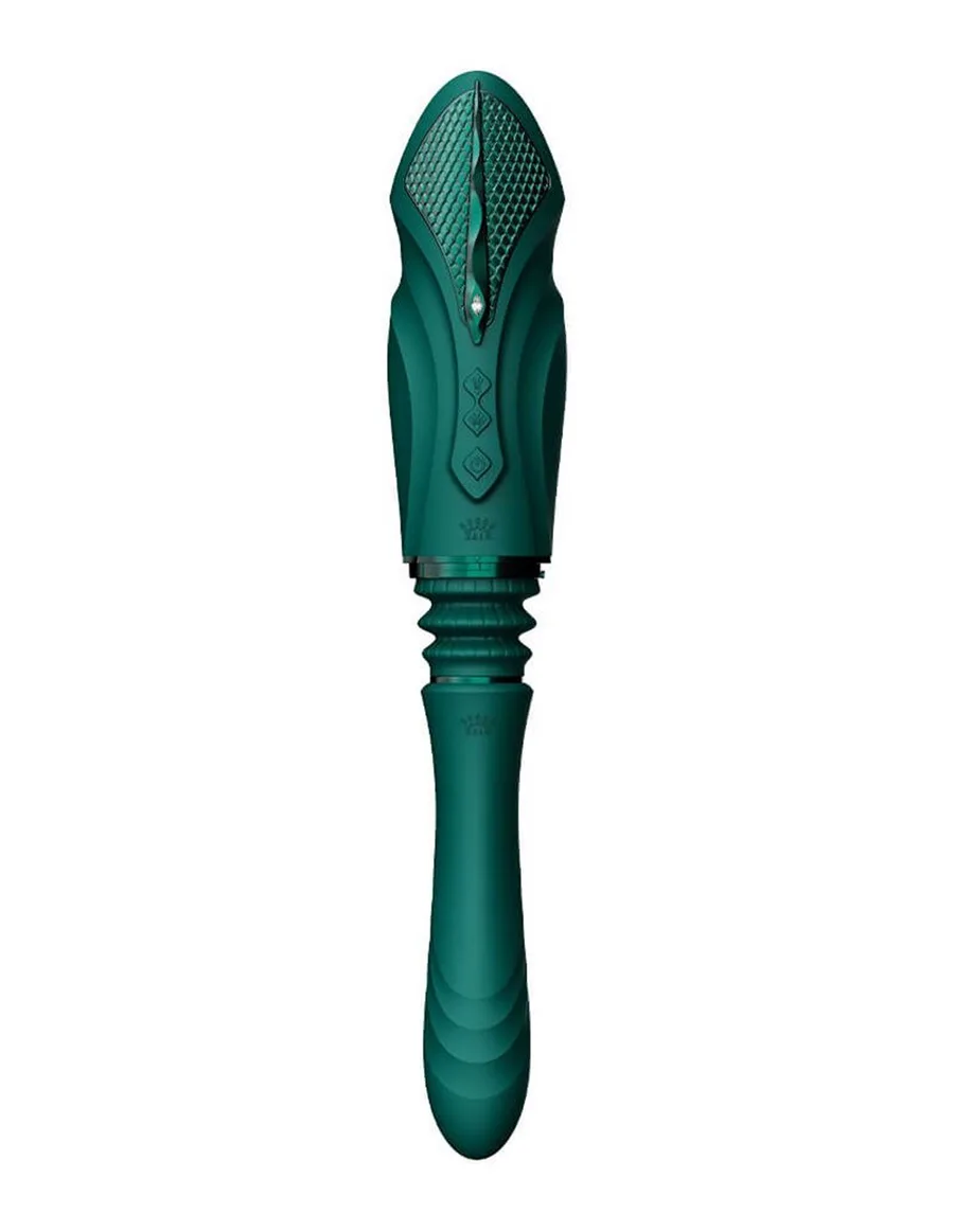 Компактна смарт секс-машина Zalo – Sesh Turquoise Green, 2 насадки, пульт ДК, кристал Swarovski