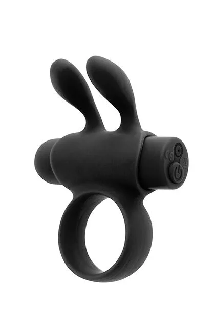 Эрекционное виброкольцо S Pleasures Premium Rabbit Ring, черное, со съемной вибропулей и ушками