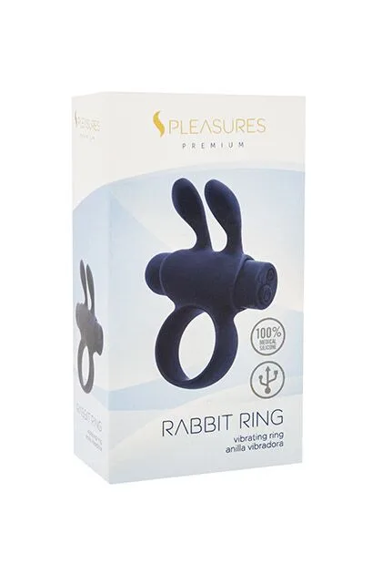 Эрекционное виброкольцо S Pleasures Premium Rabbit Ring, черное, со съемной вибропулей и ушками