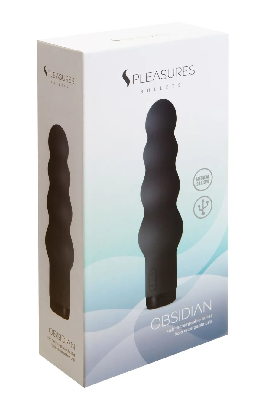 Вибратор S Pleasures Bullets Obsidian, черный, в виде ряда шариков, 10 режимов, диаметр 4 см