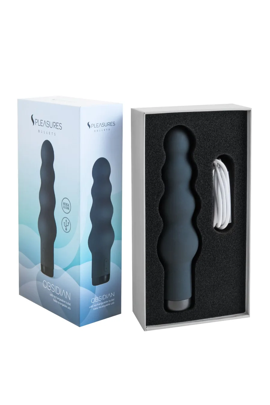Вибратор S Pleasures Bullets Obsidian, черный, в виде ряда шариков, 10 режимов, диаметр 4 см