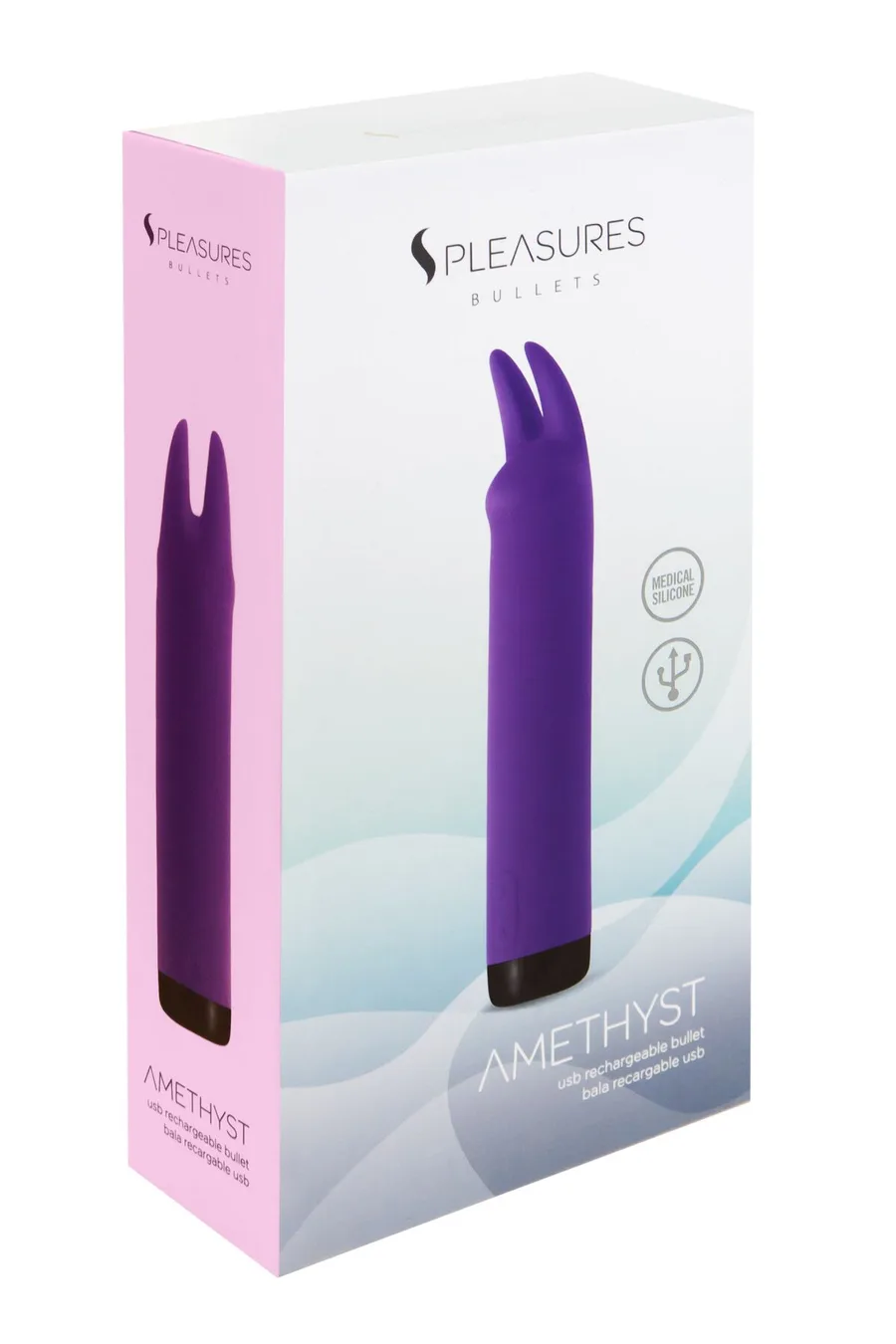 Вибратор S Pleasures Bullets Amethyst, фиолетовый, с двумя отростками, 10 режимов, диаметр 2,8 см