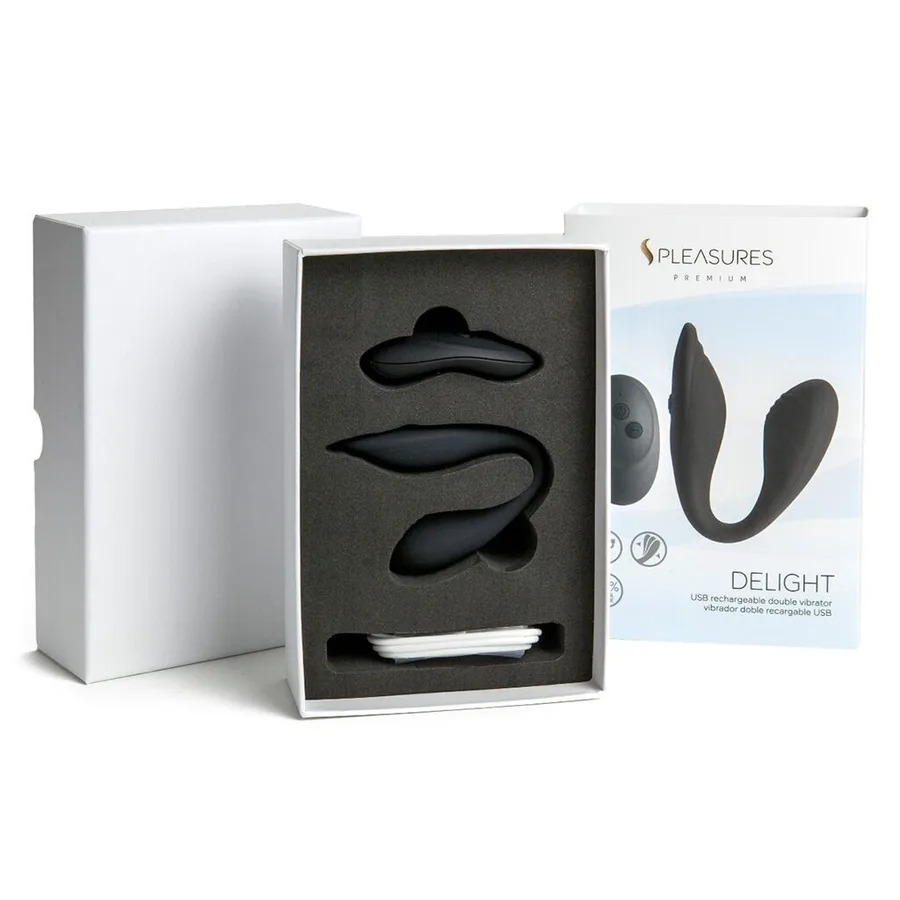 Двойной вибратор S Pleasures Premium Delight, черный, для клитора и точки G, 10 режимов