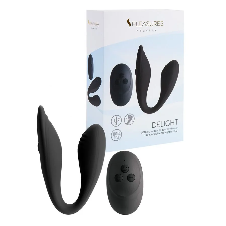 Двойной вибратор S Pleasures Premium Delight, черный, для клитора и точки G, 10 режимов