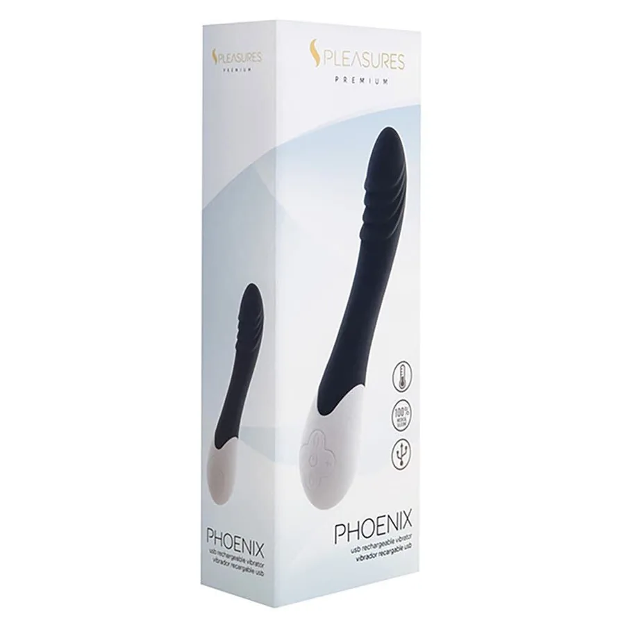 Вибратор S Pleasures Premium Phoenix, для точки G, черный, водостойкий, 16 видов вибрации, нагрев