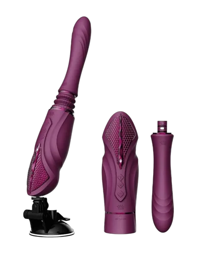 Компактна смарт секс-машина Zalo – Sesh Velvet Purple, 2 насадки, пульт ДК, кристал Swarovski