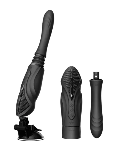 Компактна смарт секс-машина Zalo – Sesh Obsidian Black, 2 насадки, пульт ДК, кристал Swarovski