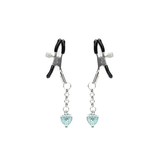 Зажимы для сосков с сердечком Liebe Seele Glow-in-dark Nipple Clamps Light Blue, светятся в темноте